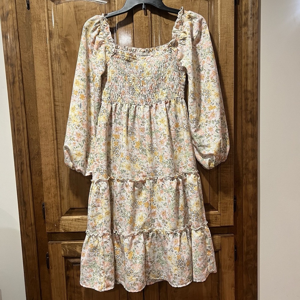 As U Wish Bohemian Pink Dress‎ Cottage Floral Ruched Small On Or Off Shoulder